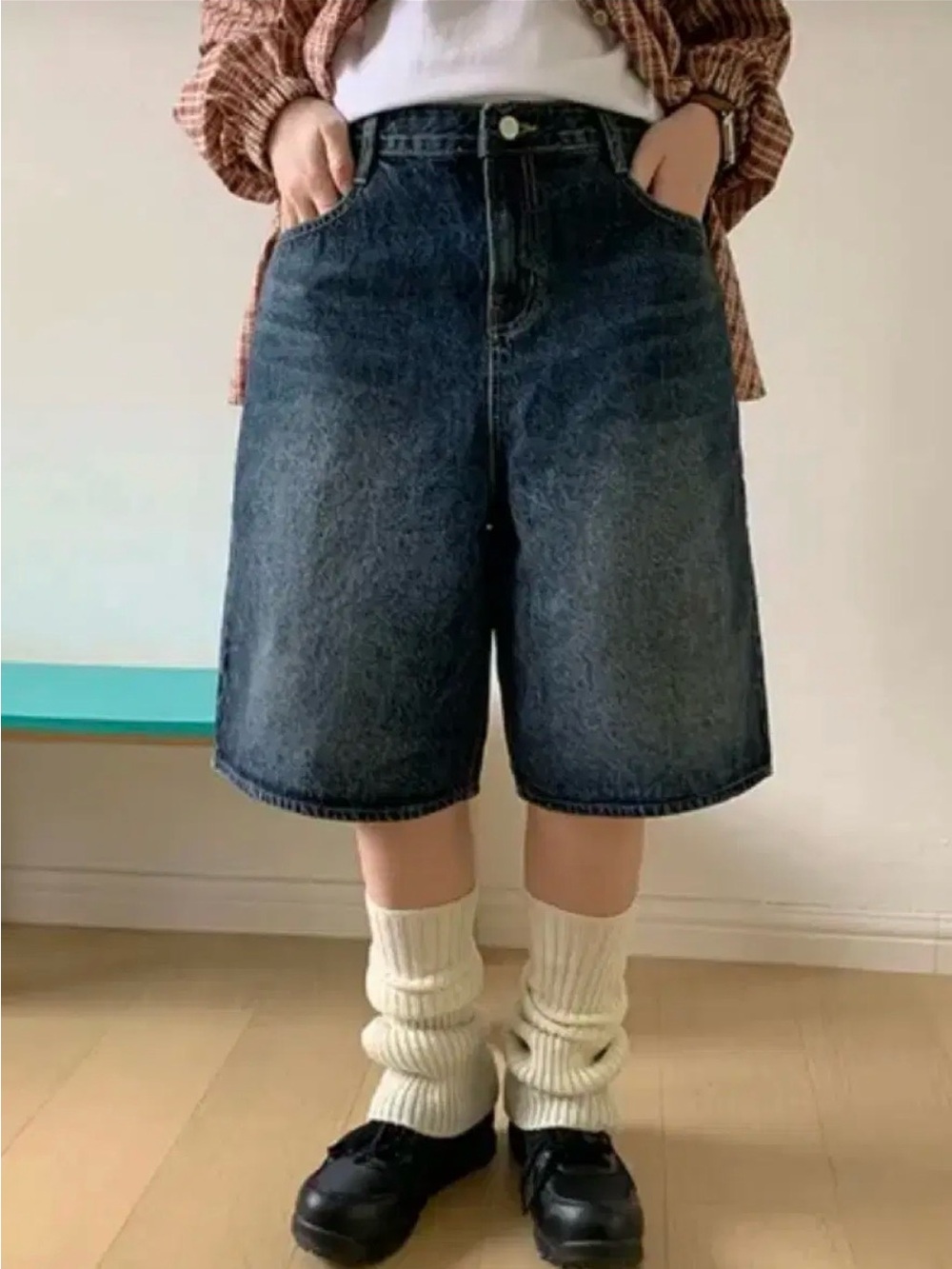 Ozbridge High-Waist Dark Wash Denim Bermuda Shorts